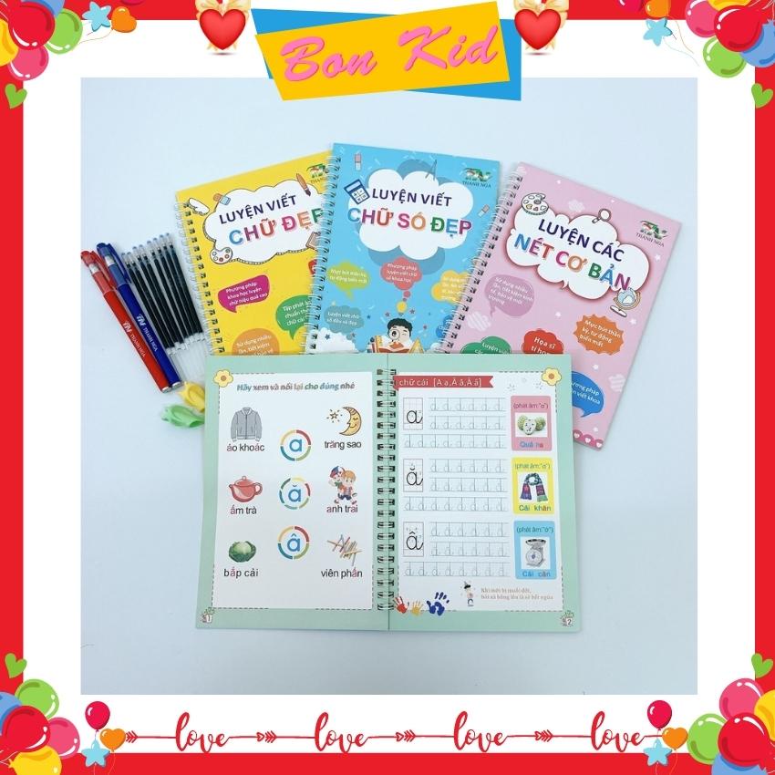 Sét Bộ 3 Đồ Chơi Giáo Dục Tập Viết Chữ, Số, Nét Cơ Bản Tự Xóa Bay Màu