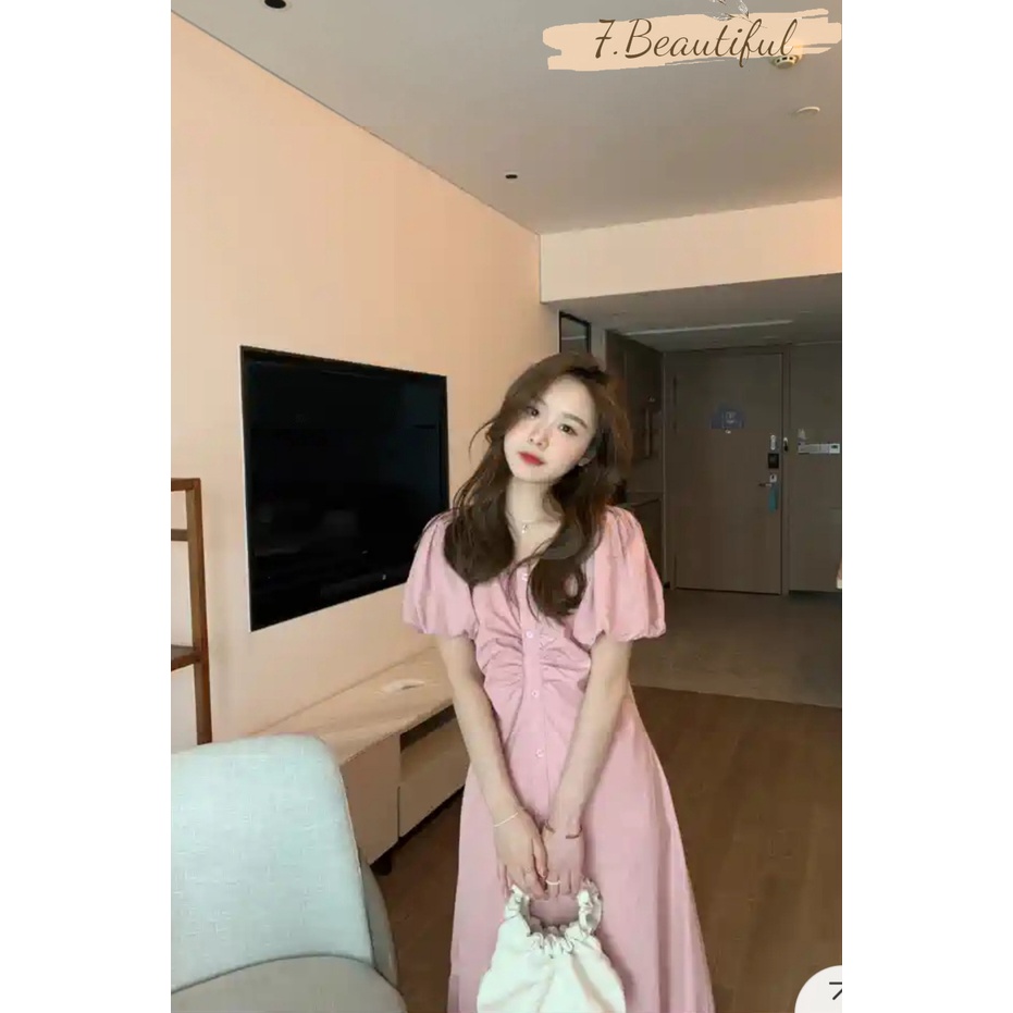 Váy đũi hồng, đầm nữ dáng dài, thiết kế nhúm form suông ,chất vải mềm mát phong cách trẻ trung nữ tính 7.Beautiful V105
