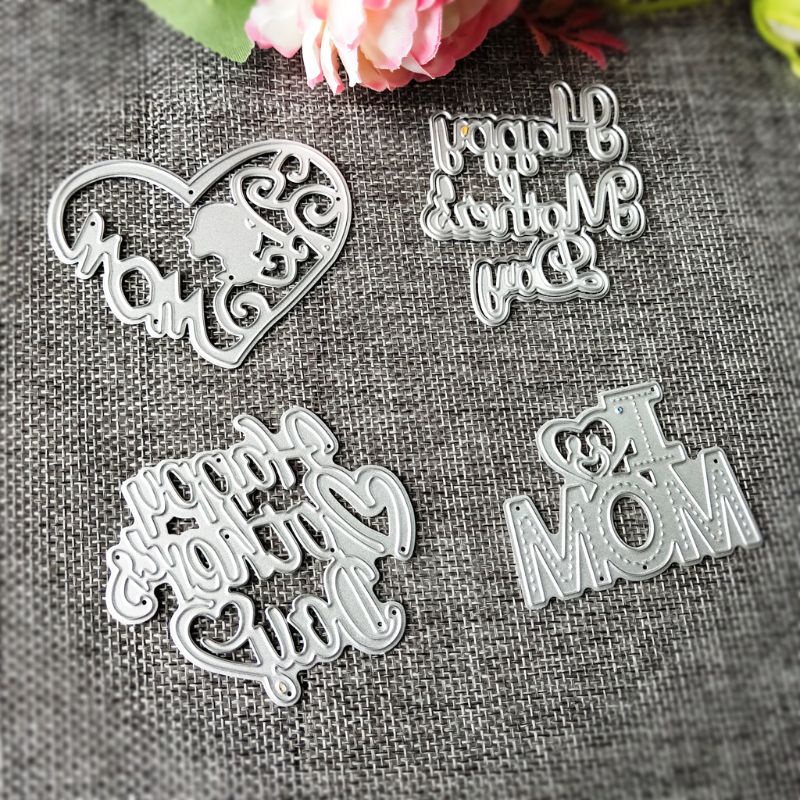 Khuôn Cắt Giấy Kim Loại Hình Trái Tim In Chữ Happy Mother 's Day