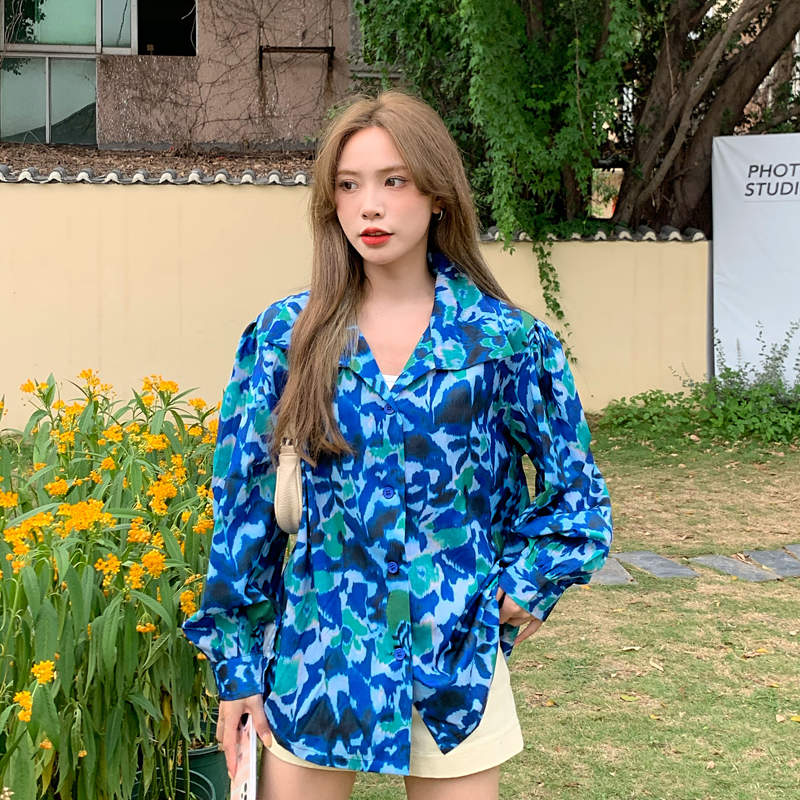 Áo Sơ Mi Nữ Dài Tay Họa Tiết Hoa Retro Thời Trang