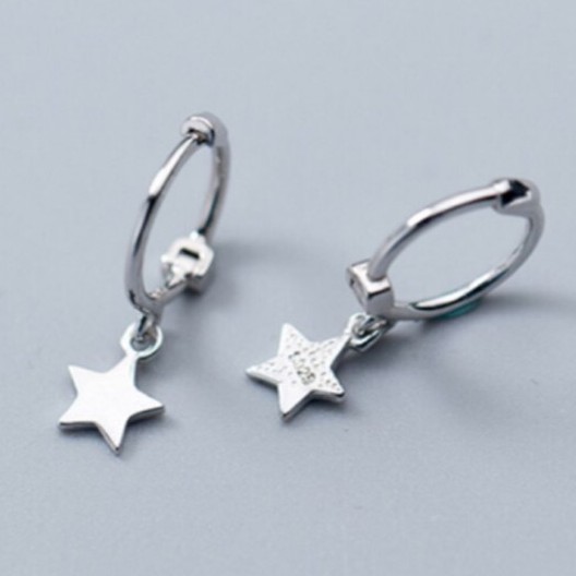 Khuyên Tai Tròn Móc Treo Bạc 925 Hình Ngôi Sao Cho Nữ - B2363 - Bảo Ngọc Jewelry