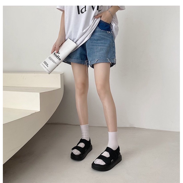Giày Sandal Nữ Ulzzang CHUẨN FORM - Giày quai hậu đi học nữ hai quai vải dán đế bằng mẫu mớii