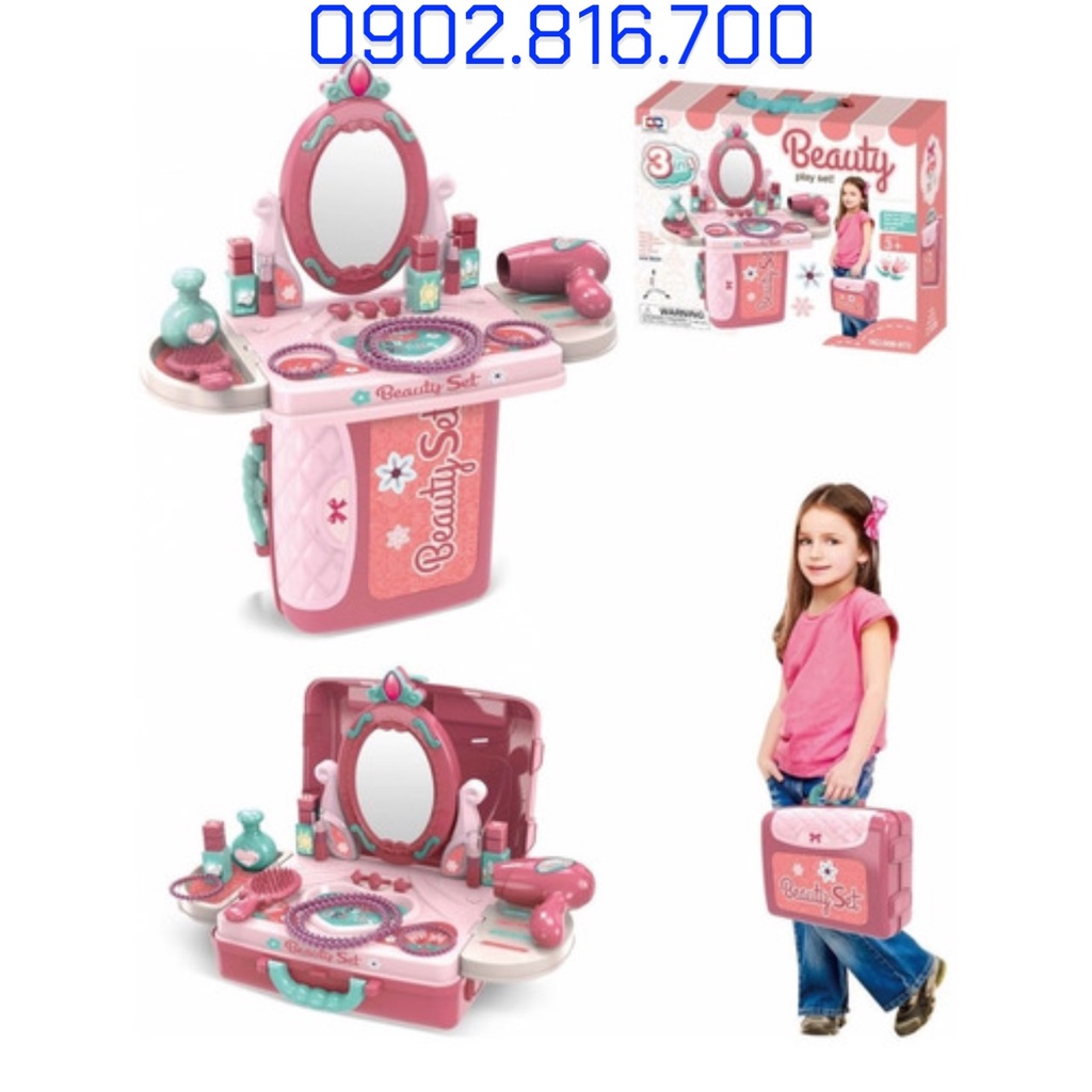 Hộp đồ chơi Vali trang điểm - bàn trang điểm 3 trong 1 cho bé gái Beautyful Set 008-973