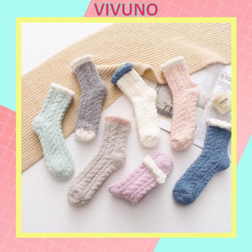 Tất cổ cao Vivuno tất bông nữ lông cừu cổ bèo phong cách Vintage TN131