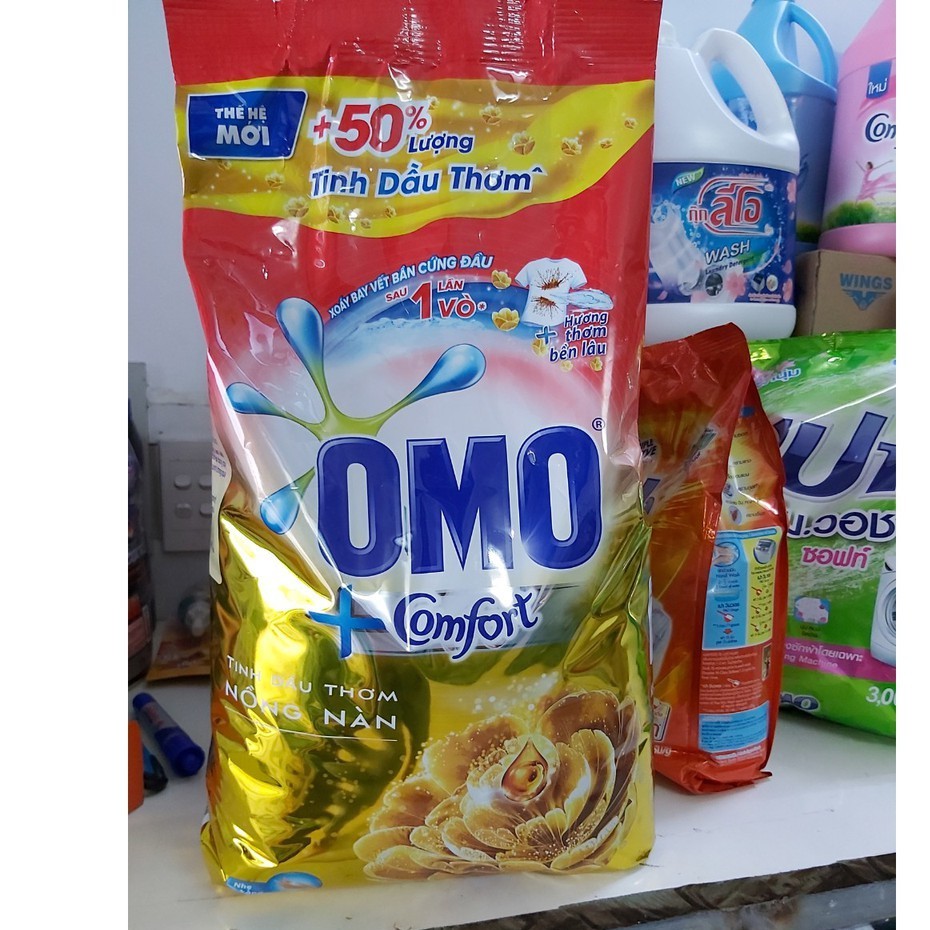 COMBO (1 TẶNG 1) Bột giặt Omo Comfort Tinh dầu thơm 5,5kg Tặng Nước Rửa Chén Flax 800ml