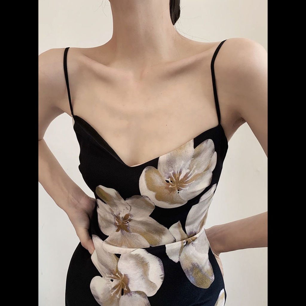 Lady sweet and spicy high sense summer magnolia flower fragmentary lady French sexy suspender pure desire dress short skirt