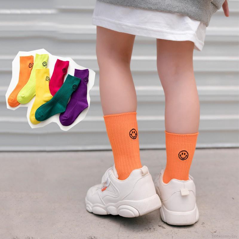 Tất cotton mềm mại in hình mặt cười cho bé gái