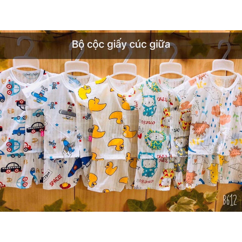 Bộ lửng tay cotton giấy cài cúc giữa mềm mai cho bé trai và gái