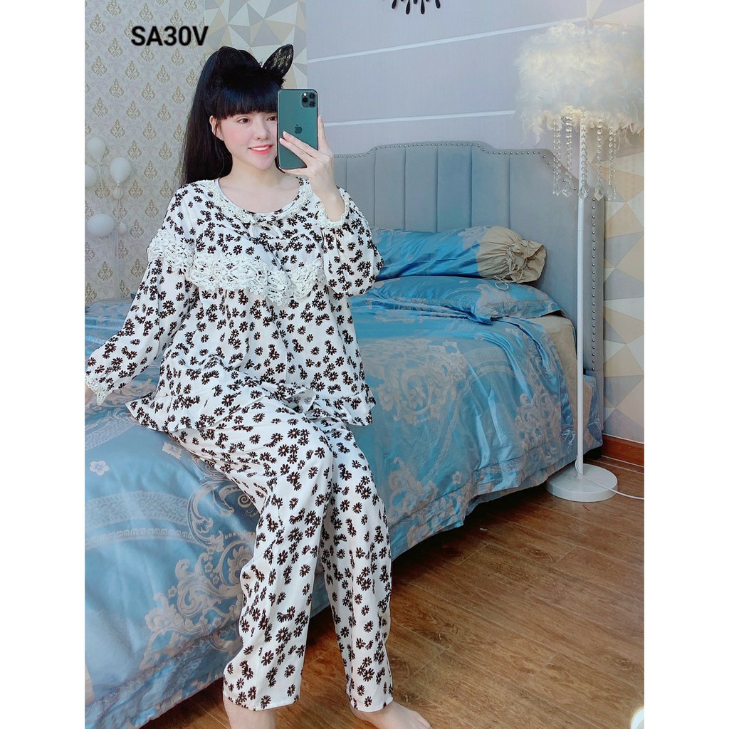 BỘ MẶC NHÀ HOA CÚC TRẮNG TAY BO DÀI VIEENF REN TRẮNG 260620 | BigBuy360 - bigbuy360.vn