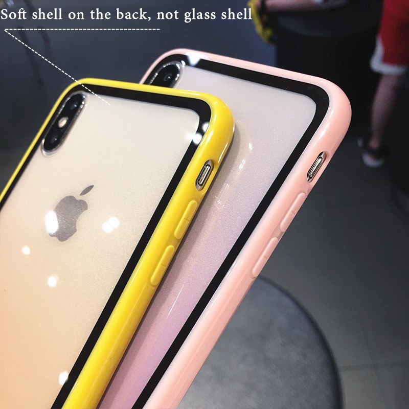 Ốp điện thoại trong suốt acrylic viền silicon chống sốc kiểu chuyển màu ombre cho iPhone 11 XS Max XS 6 6s 7 8 Plus