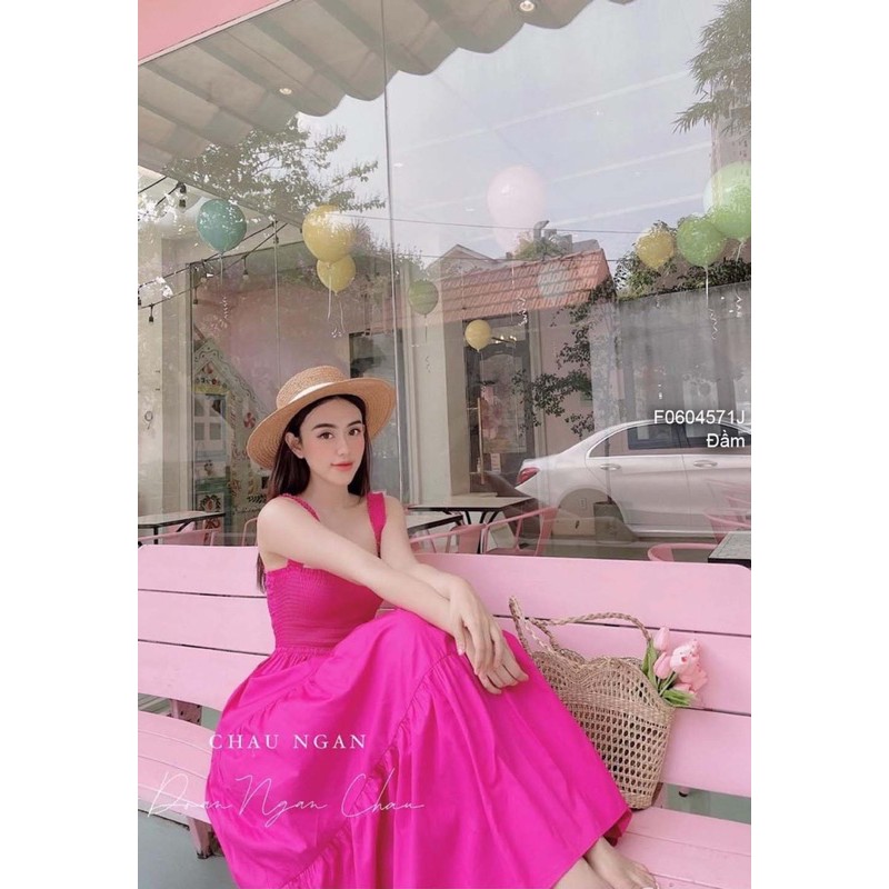 Đầm maxi thô xòe tầng nhún ngực 2 dây! | BigBuy360 - bigbuy360.vn