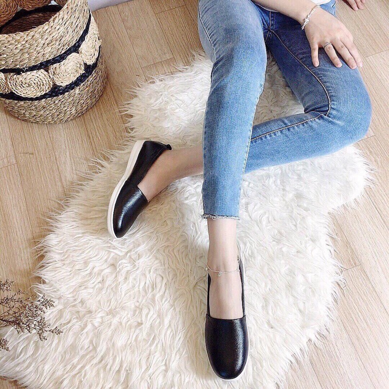 Giày slip on nữ thời trang kiểu dáng basic đế bằng da thật êm mềm ôm chân Cillie