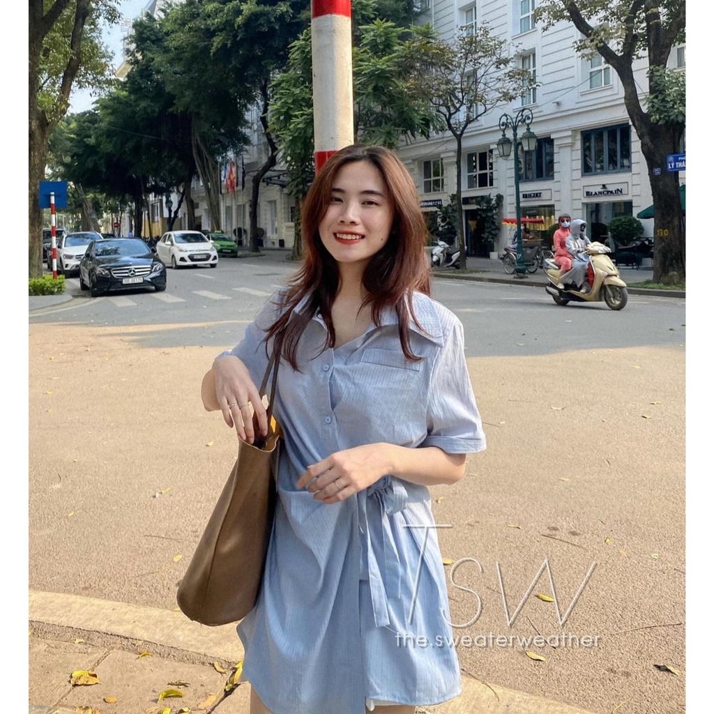 Váy sơ mi nữ thắt eo vạt lệch, Đầm nữ linen mềm mịn cách điệu Kozoda D47 | BigBuy360 - bigbuy360.vn