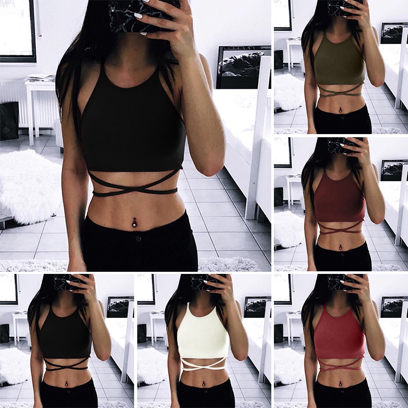 Áo Croptop Sát Nách Cột Dây Hở Lưng Thời Trang Mùa Hè Quyến Rũ 2022 Cho Nữ