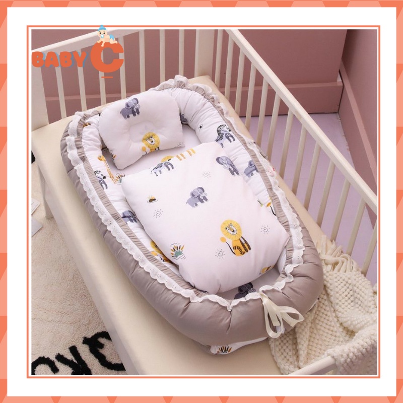 Set đệm nôi đệm ngủ cho bé sơ sinh kèm chăn gối chất liệu cao cấp BaByC