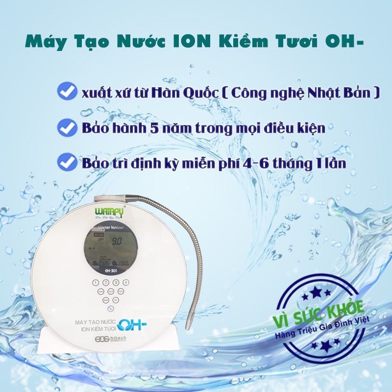 Máy Tạo Nước Ion Kiềm Tươi OH- EH301 Có Đế Đặt Bàn Không Khoan Tường Với 9 Độ PH Uống Được Cho Cả Người Lớn Và Trẻ Em