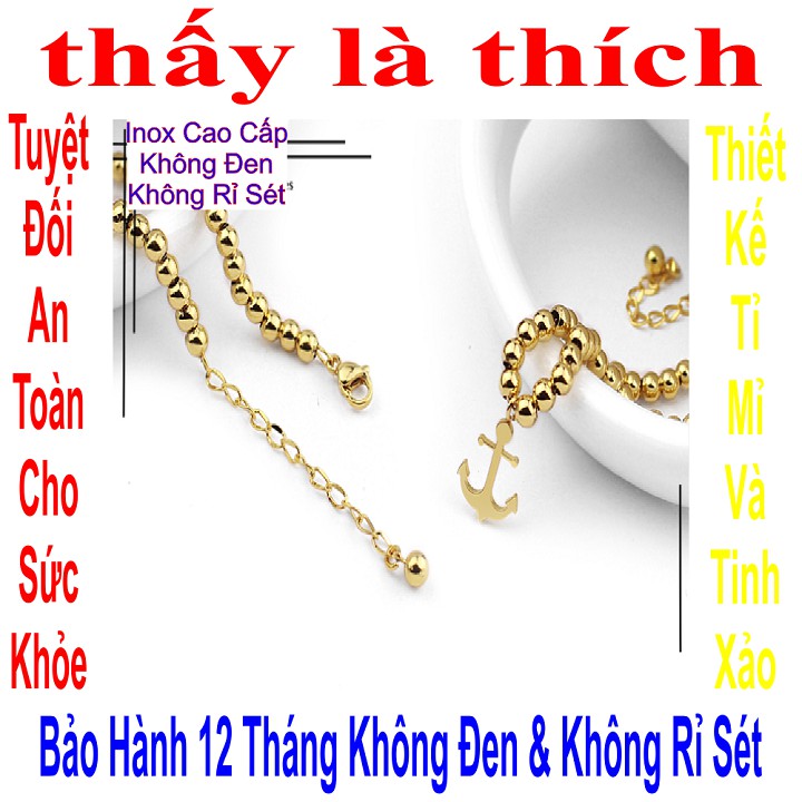 Lắc tay màu vàng bi tròn và mỏ neo cho con gái - Cam kết 1 đổi 1 nếu hoen, gỉ sét