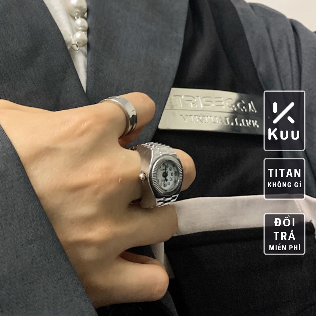 Nhẫn nam nữ tròn unisex Kuu Studio màu bạc thời trang đơn giản chất Titan đẹp không gỉ - Nhẫn Đồng Hồ