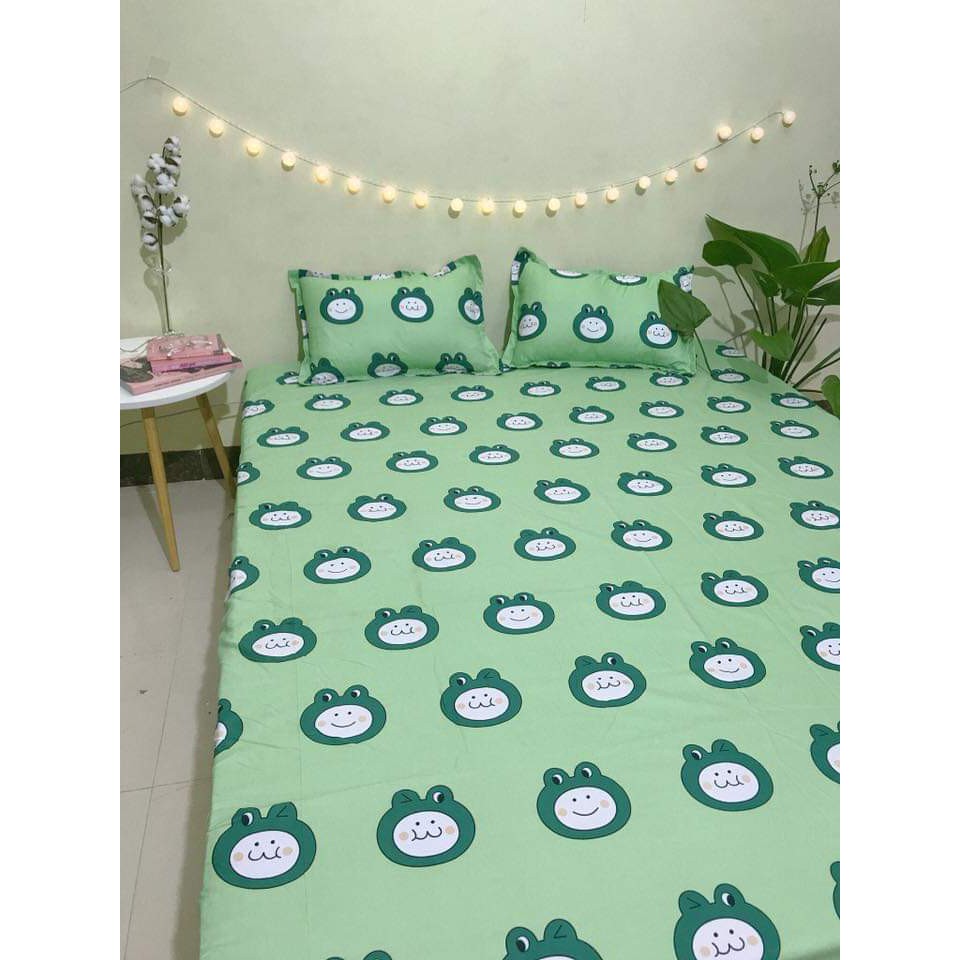 Xả kho bộ ga gối 1m4 cotton poly-ếch xanh