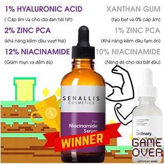 (fullsize)Tinh chất 12% Niacinamide 2% Zinc cho da dầu mụn nhạy cảm dupe Ordinary, Inkey List