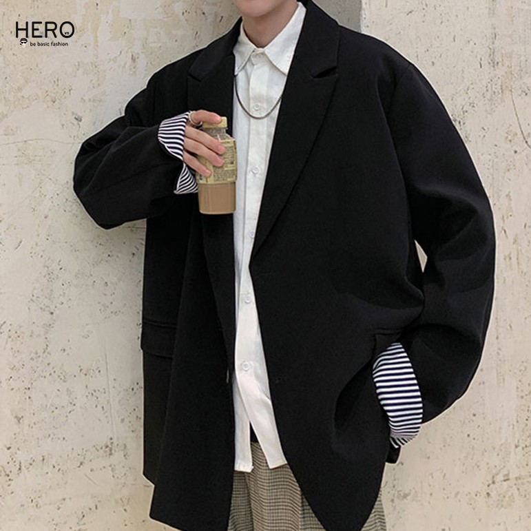 Áo Blazer Hàn Quốc Form Dáng Rộng Tay Dài Phối Tay Kẻ Sọc Áo Vest Blazer Thanh Lịch HERO BZ12 | BigBuy360 - bigbuy360.vn