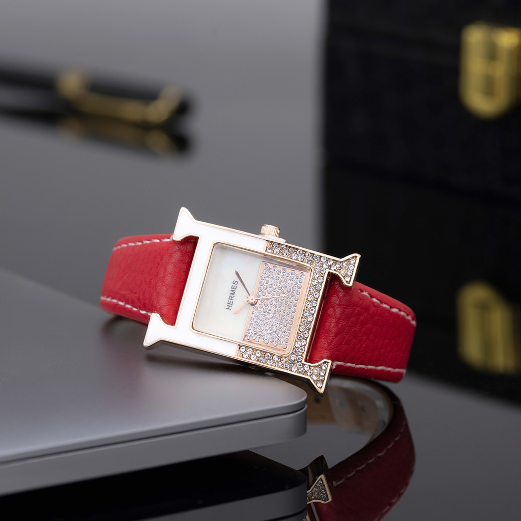 [Fullboxx 1:1] Đồng hồ nữ Hermes dây da mặt vuông đính đá cao cấp full box tặng hộp pishop - DHN02 shop447 | BigBuy360 - bigbuy360.vn