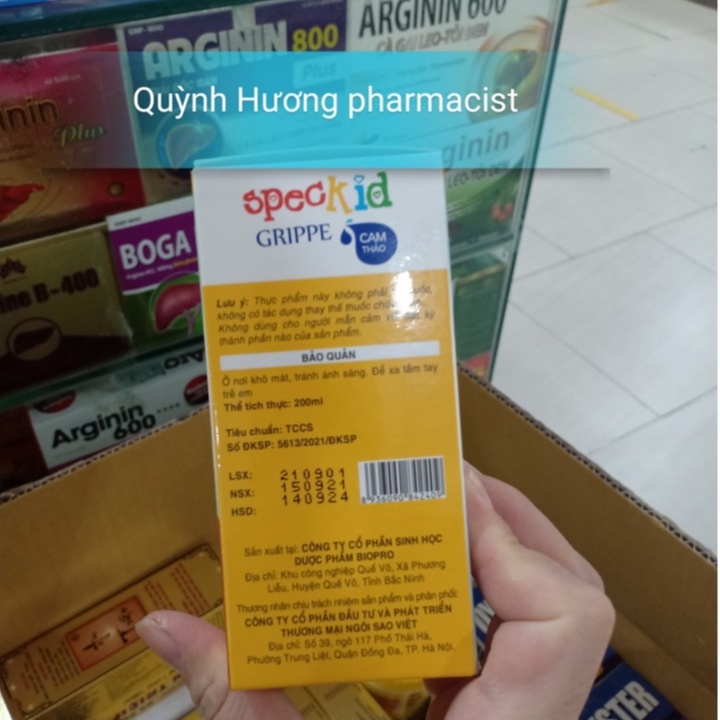 SPECKID Grippe hộp 20 ống giúp giảm ho,khản tiếng