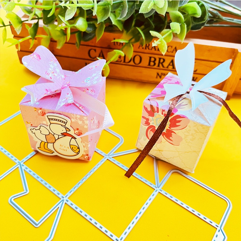 Khuôn Cắt Giấy Kim Loại Hình Hộp Kẹo Thắt Nơ 3D