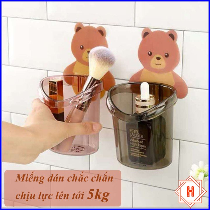 Cốc đựng bàn chải đánh răng hình chú gấu tặng kèm miếng dính siêu chắc chắn { H }