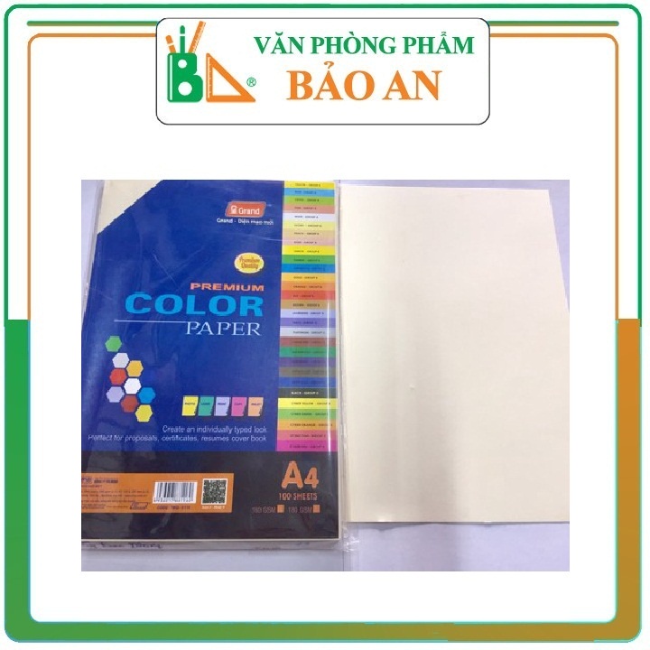 Bìa Màu A4 100 Tờ ĐL160gsm - Màu Kem (IVORY) / Giấy cao cấp,không độc hại, an toàn cho người sử dụng