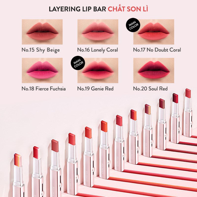 Son thỏi 6 màu chuyển sắc thời thượng - Phiên bản ẩm mượt Laneige Layering Lip Bar-Cream 1.9g