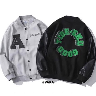 [SALE XẢ KHO] Áo bomber - Jacket Varsity chính hãng TIDEEKU chữ A màu xám ghi, màu đen form rộng