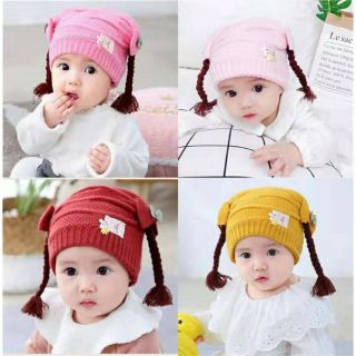 MŨ LEN TẾT BÍM TÓC 2 BÊN CHO BÉ GÁI