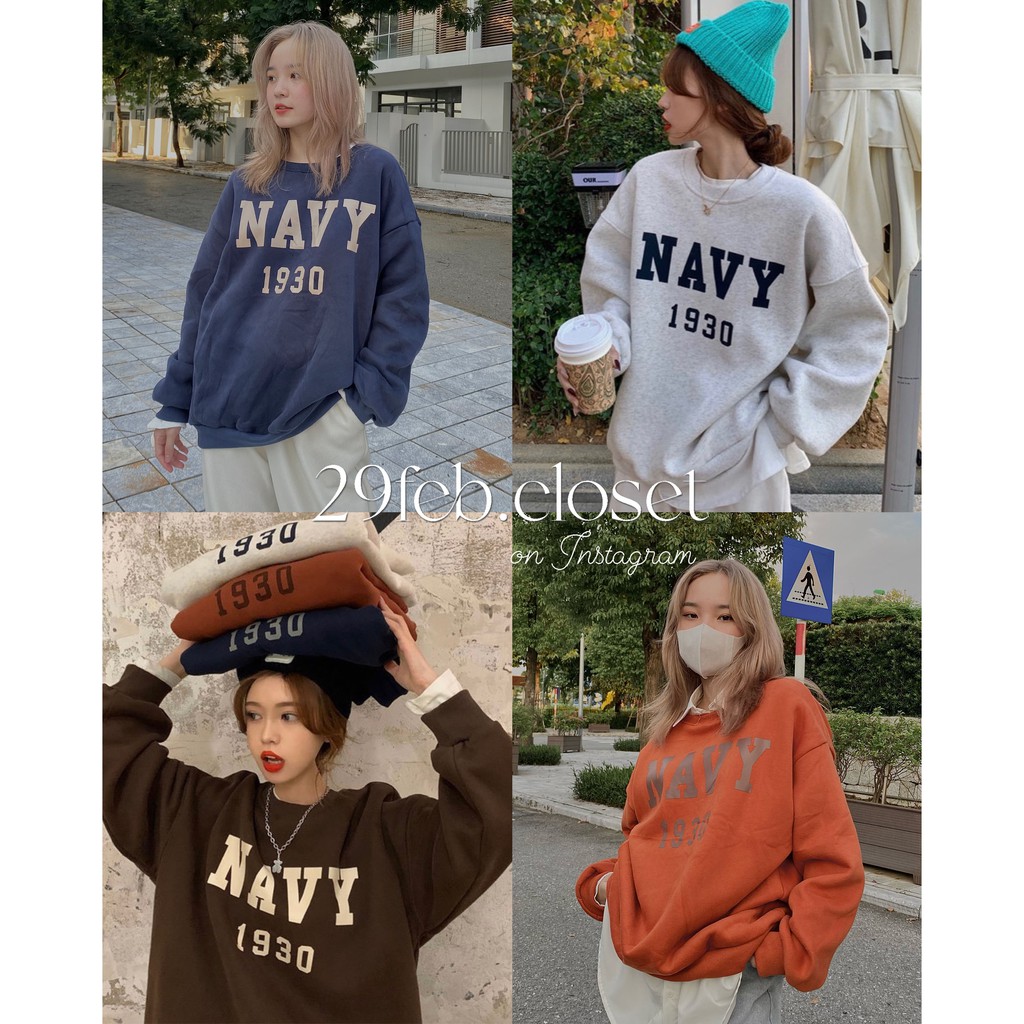 Áo nỉ bông in chữ Navy [Ảnh/video 29feb chụp]