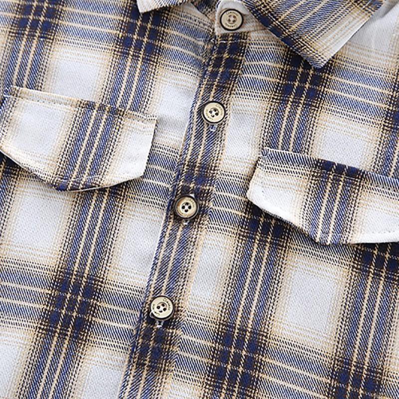 Bộ áo sơ mi dài tay sọc caro + quần dài cho bé trai