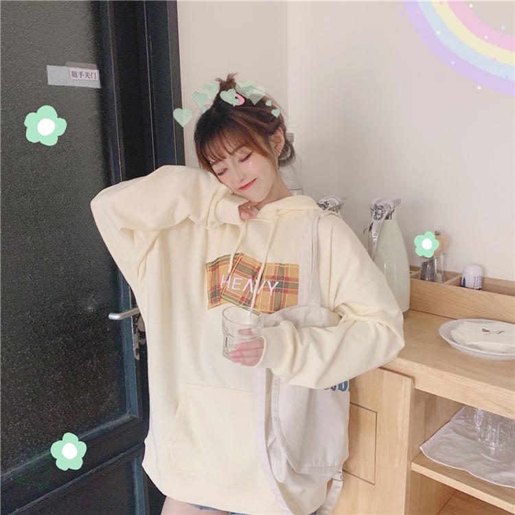 Áo hoodie nữ vải nỉ lót bông dày dặn Hàn Quốc | BigBuy360 - bigbuy360.vn