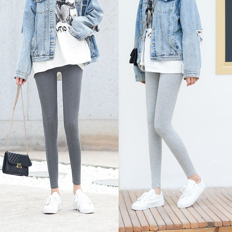 Quần legging dài màu trơn lưng cao cho nữ