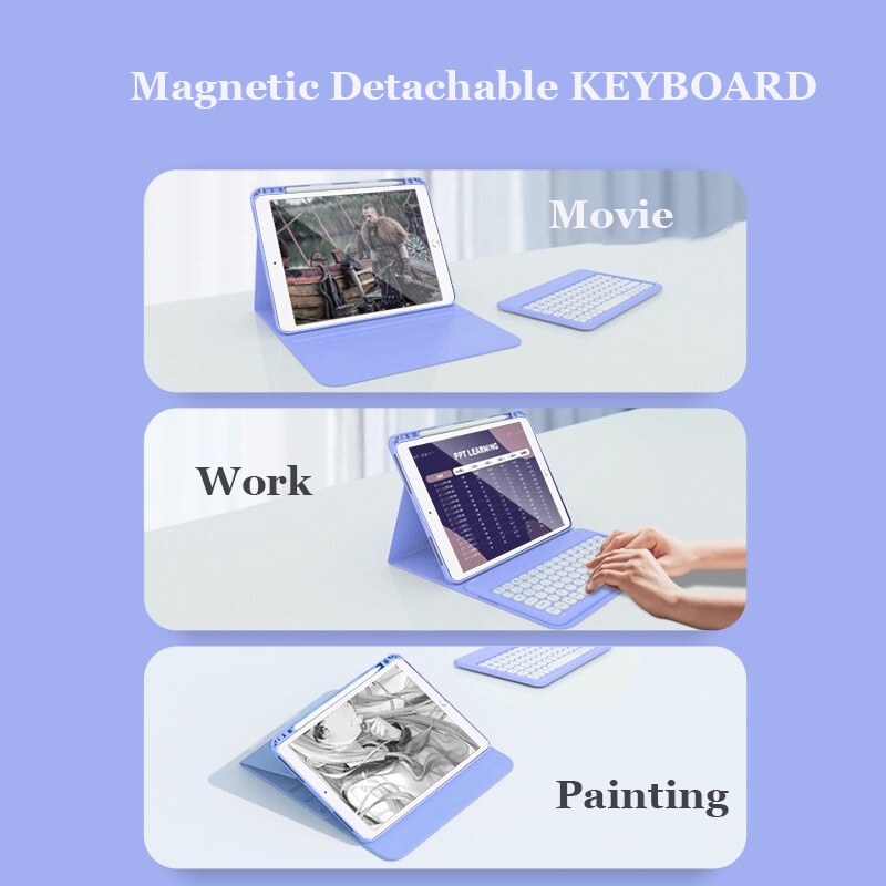 Bao da có bàn phím Bluetooth và giá đỡ thích hợp cho iPad Mini 6 2021 10.2 9t 8 7 Pro 11 10.5 9.7 Air 4 3 2 1