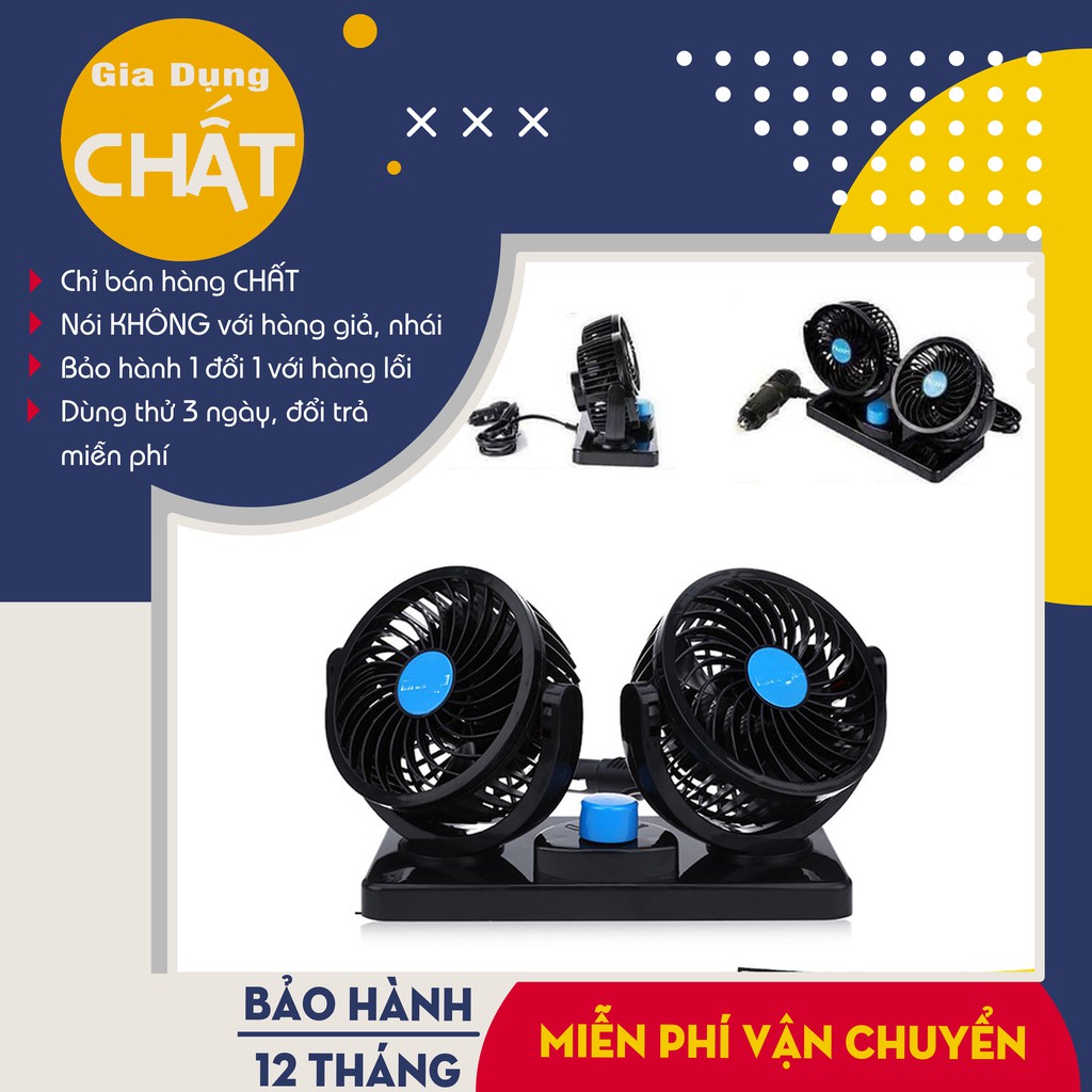 [Hàng Nội Địa] Quạt đôi oto mini thông minh xoay 360 độ, quạt cho xe hơi xoay 360 độ - Bảo Hành 12 tháng