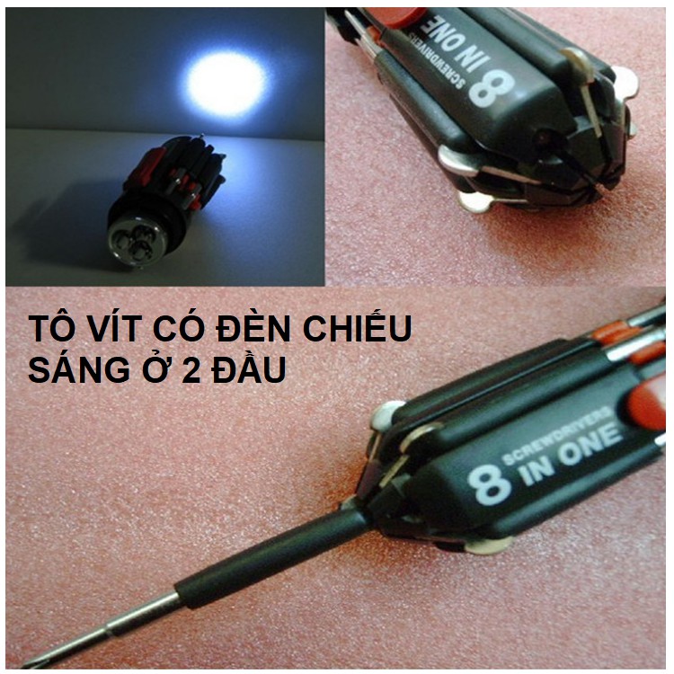 Tô vít 8 đầu đa năng có đèn chiếu sáng