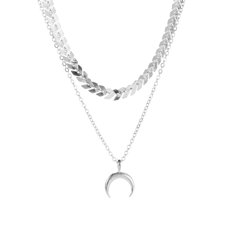 Vòng cổ chuỗi xích 2 lớp mặt hình mặt trăng độc đáo