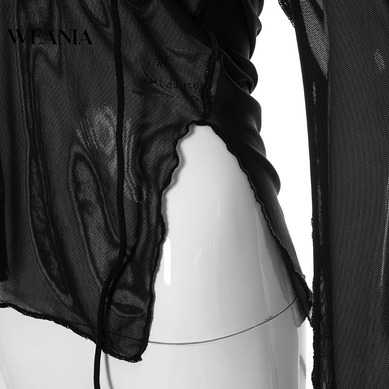 Áo Tay Dài Phối Lưới Xuyên Thấu Quyến Rũ Cho Nữ