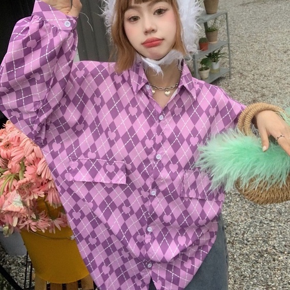 Áo sơ mi ZHELIHANGFEI tay dài dáng rộng họa tiết sọc theo phong cách Nhật Bản dễ phối đồ cho nữ