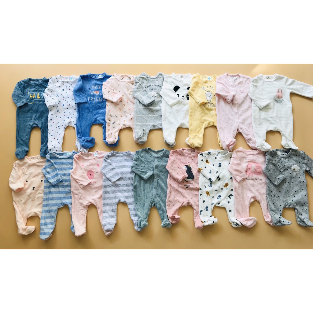 Bodysuit cho bé - Combo 2 bộ Body sleep chất nỉ nhung/ Bodysuit trẻ em hàng xuất dư (0-3m)