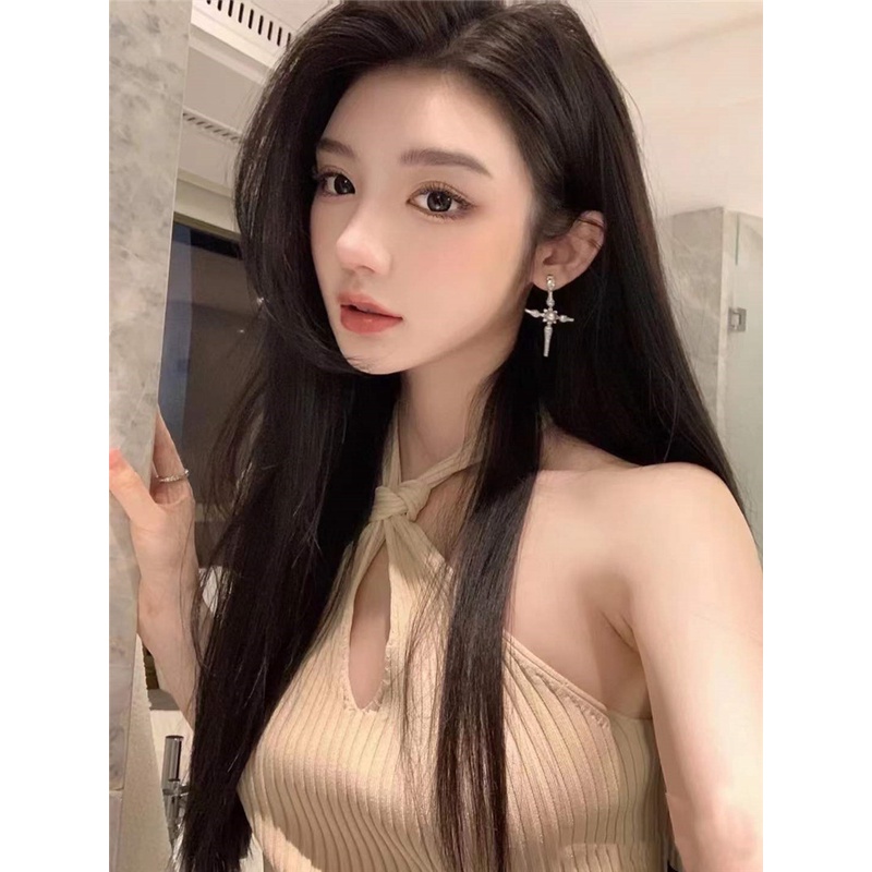 Cocory vn Áo Croptop Sát Nách Thiết Kế Dây Đan Chéo Quyến Rũ 3 Màu Sắc