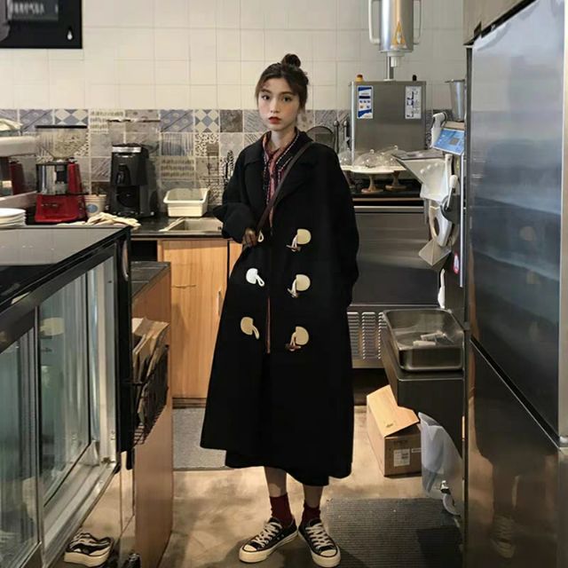 (order) áo khoác dạ ép khuy sừng form dài