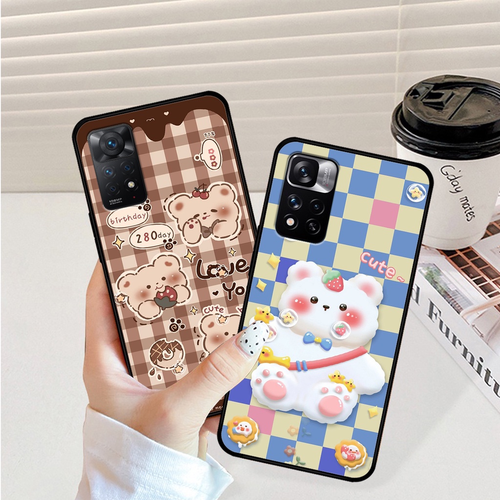 Ốp lưng Xiaomi Redmi Note 11 4G / Note 11S / Note 11 Pro in hình caro gấu thỏ dễ thương