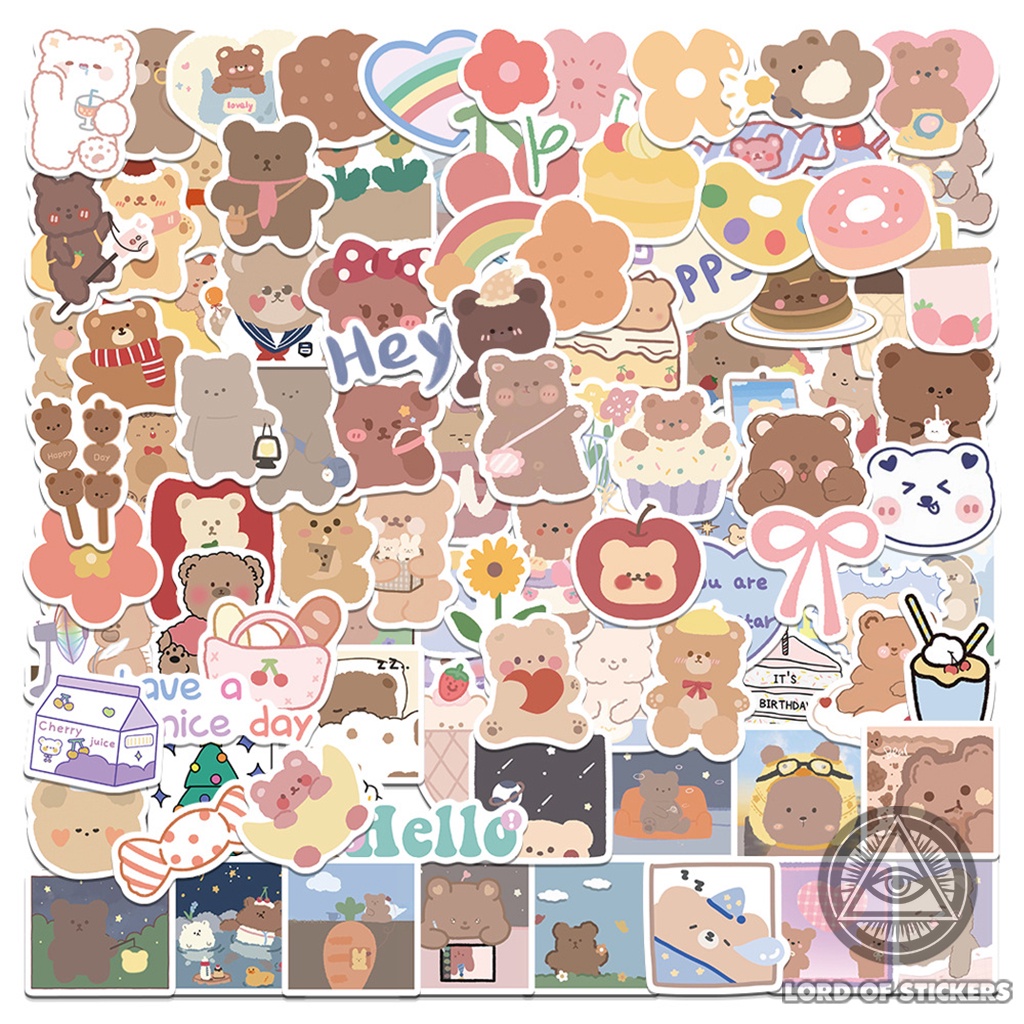 Set 102 Nhãn Dán Sticker Hoạt Hình Gấu Cute Dễ Thương Phong Cách Hàn Quốc Chống Thấm Nước Trang Trí Mũ Bảo Hiểm, Laptop