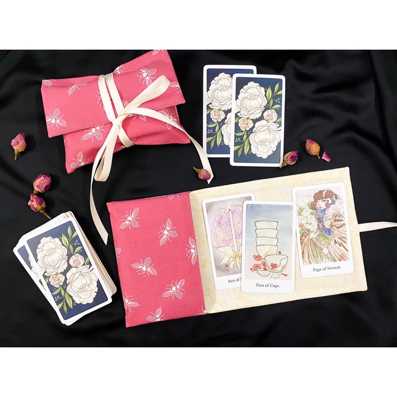 FLORAL CHARM - Túi nắp ngắn/dài đựng bài Tarot (ribbon lụa kem)