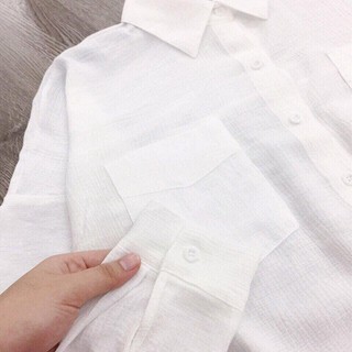 Sơ mi oversize style Hàn xẻng 2 túi